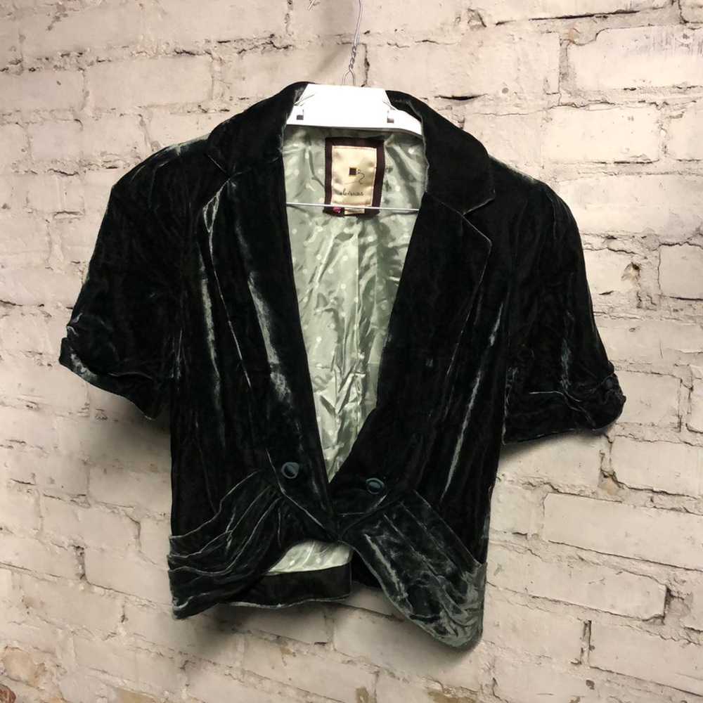 Elevenses Green Velvet Capped Sleeve Short Jacket. Size 4. Fully Lined.